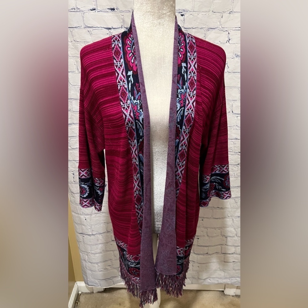 Stunning Ruby Rd. Women's Cardigan, Size Large Petite Paisley Fringe